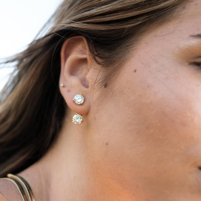 espere Bold CZ Ear Jacket Studs Front Back Earrings | Round Cut CZ Drop Earrings | 18K Gold Vermeil | Solitaire Drop Earrings - Image 3